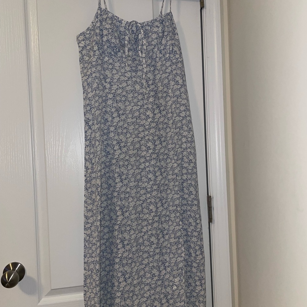 Blue Floral Spaghetti-Strap Maxi Dress